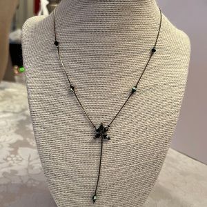 Oxidized/Black Cobra Chain Beaded 15-18” Necklace w/ flower design on the drop